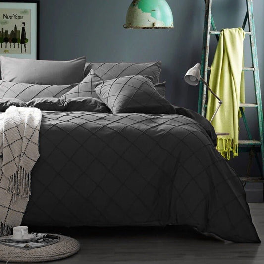 Cross Pleated Imperial Charcoal Grey - Bed Set 8 Pcs (Luxury) - Windsorlino.com