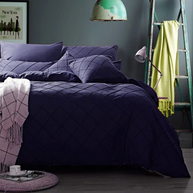 Cross Pleated Imperial Navy Blue - Bed Set 8 Pcs (Luxury) - Windsorlino.com