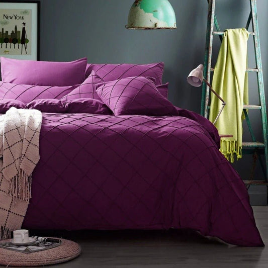 Cross Pleated Imperial Plum - Bed Set 8 Pcs (Luxury) - Windsorlino.com