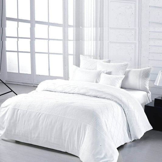 Cross Pleated Imperial White - Bed Set 8 Pcs (Luxury) - Windsorlino.com