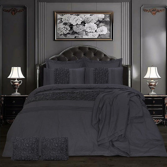Cuddly Imperial Charcoal Grey - Bed Set 8 Pcs (Luxury) - Windsorlino.com