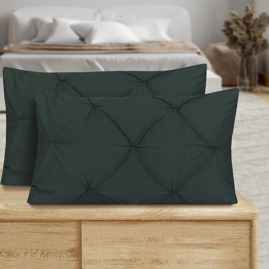 Diamond Pin Tuck (Castleton Green) - Pack of 2 Pillow Cases - Windsorlino.com