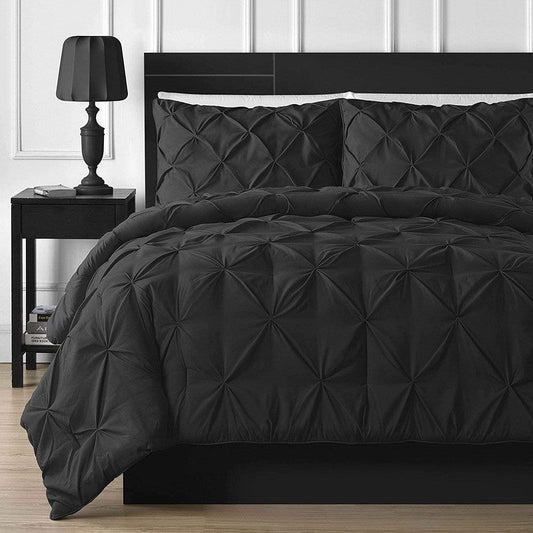 Diamond Pin Tuck Imperial Black - Bed Set 8 Pcs (Luxury) - Windsorlino.com