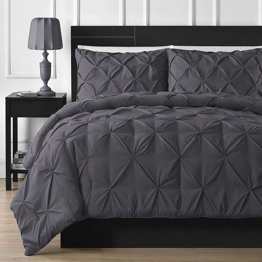 Diamond Pin Tuck Imperial Charcoal Grey - Bed Set 8 Pcs (Luxury) - Windsorlino.com