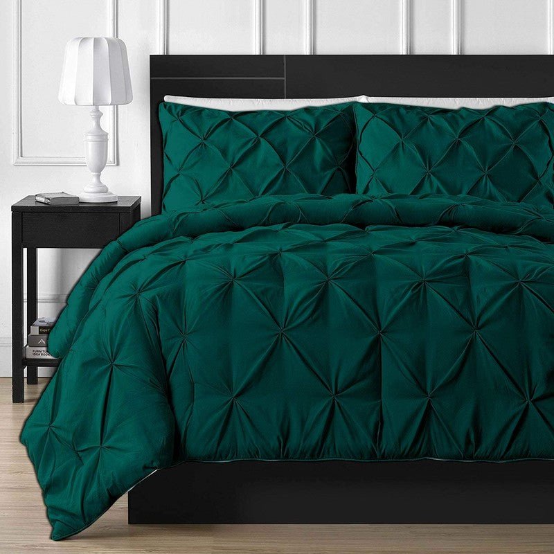 Diamond Pin Tuck Imperial Emerald Green - Bed Set 8 Pcs (Luxury) - Windsorlino.com