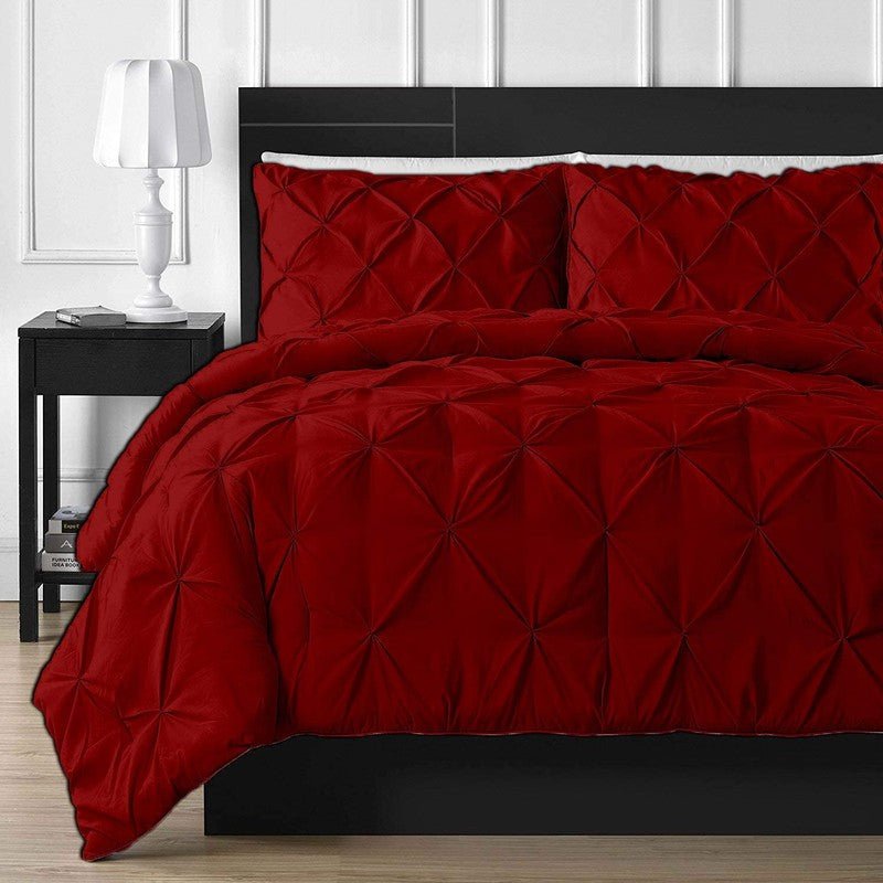 Diamond Pin Tuck Imperial Maroon - Bed Set 8 Pcs (Luxury) - Windsorlino.com