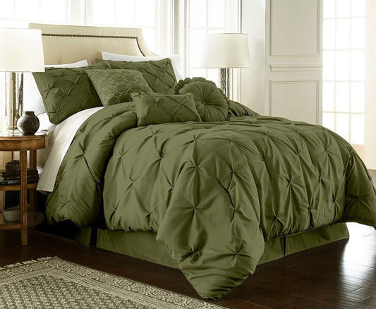 Diamond Pin Tuck Imperial Olive Green - Bed Set 8 Pcs (Luxury) - Windsorlino.com