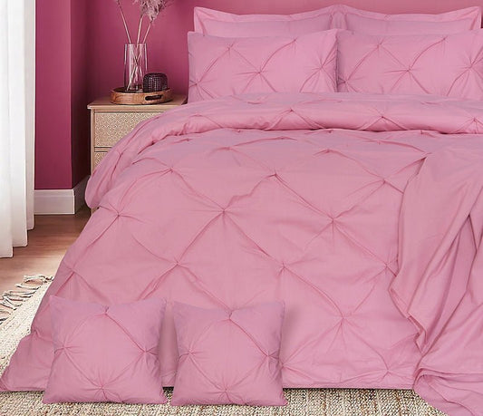 Diamond Pin Tuck Imperial Pink - Bed Set 8 Pcs (Luxury) - Windsorlino.com