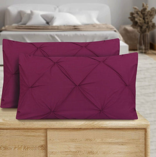 Diamond Pin Tuck (Plum) - Pack of 2 Pillow Cases - Windsorlino.com