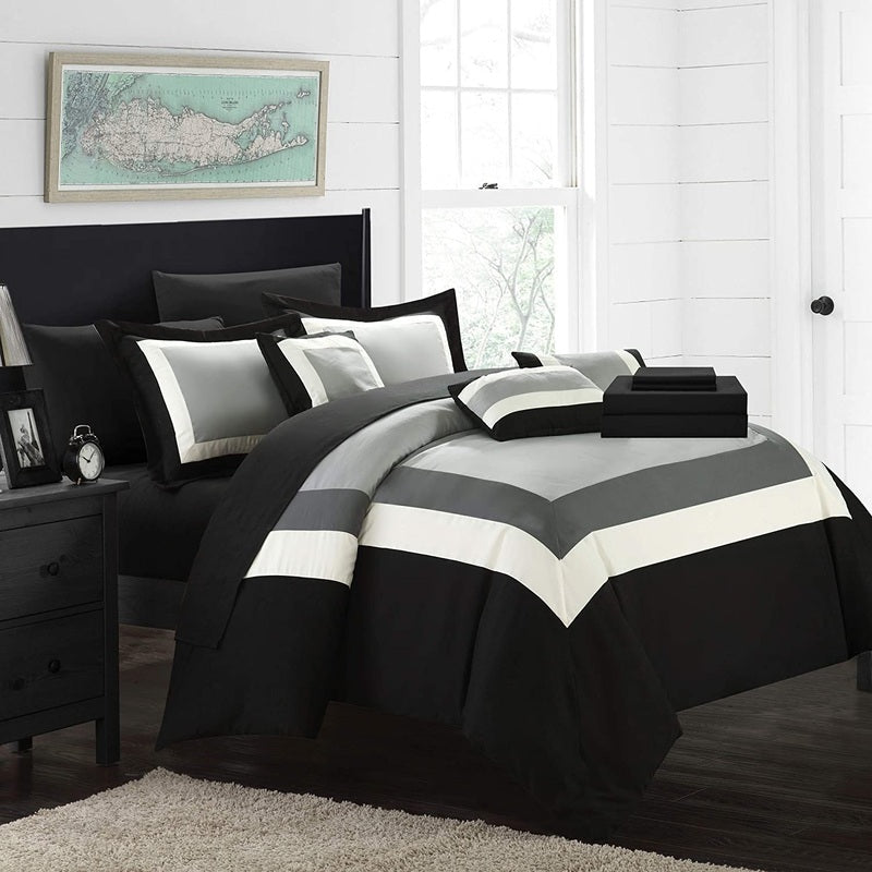 Montrose (Grey on Black) - Bed Set 8 Pcs (Luxury) - Windsorlino.com