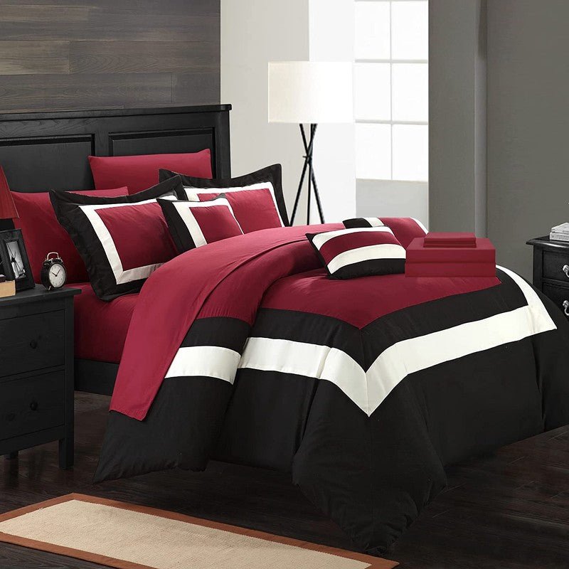 Montrose (Maroon on Black) - Bed Set 8 Pcs (Luxury) - Windsorlino.com