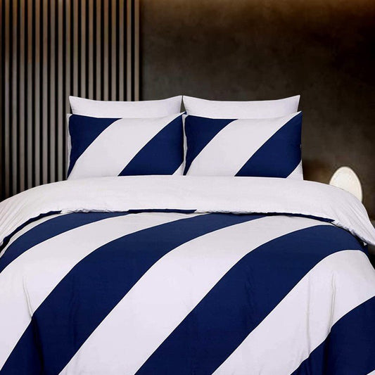 Navy Striped on White - Bed Set 8 Pcs (Luxury) - Windsorlino.com