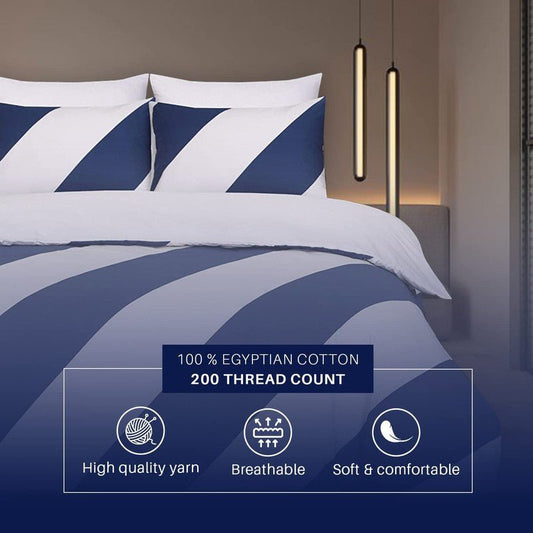 Navy Striped on White - Bed Set 8 Pcs (Luxury) - Windsorlino.com