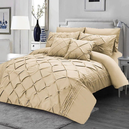 Pin Tuck Pleated Imperial Beige - Bed Set 8 Pcs (Luxury) - Windsorlino.com
