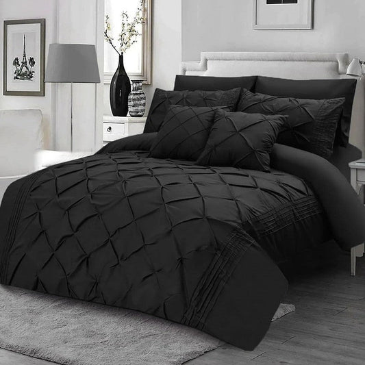 Pin Tuck Pleated Imperial Black - Bed Set 8 Pcs (Luxury) - Windsorlino.com
