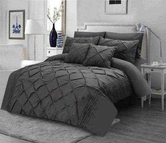 Pin Tuck Pleated Imperial Charcoal Grey - Bed Set 8 Pcs (Luxury) - Windsorlino.com