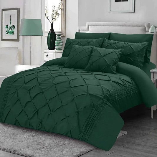 Pin Tuck Pleated Imperial Emerald Green - Bed Set 8 Pcs (Luxury) - Windsorlino.com