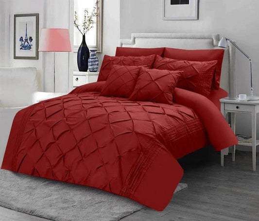 Pin Tuck Pleated Imperial Maroon - Bed Set 8 Pcs (Luxury) - Windsorlino.com