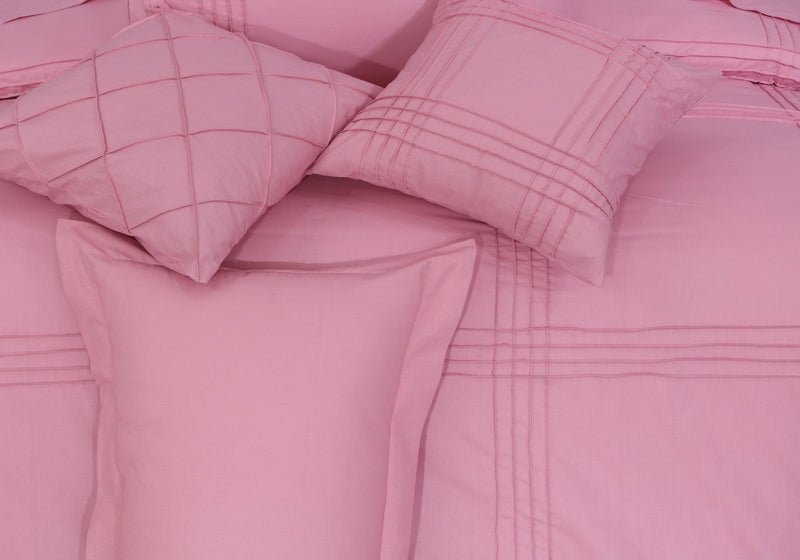 Pin Tuck Pleated Imperial Pink - Bed Set 8 Pcs (Luxury) - Windsorlino.com
