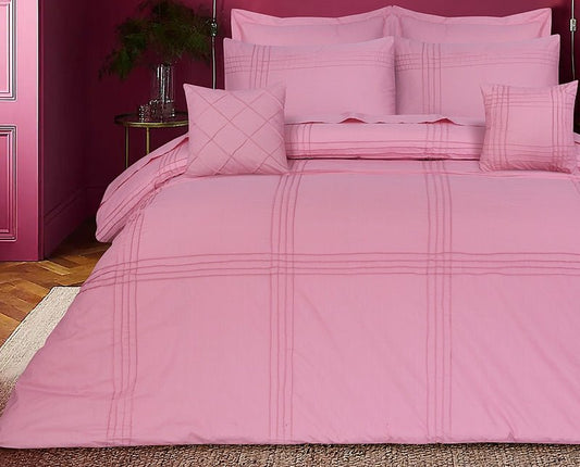 Pin Tuck Pleated Imperial Pink - Bed Set 8 Pcs (Luxury) - Windsorlino.com