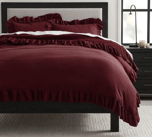 Ruffle Imperial Maroon - Bed Set 8 Pcs (Luxury) - Windsorlino.com