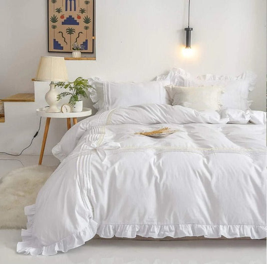 Ruffle Imperial White Pleated - Bed Set 8 Pcs (Luxury) - Windsorlino.com