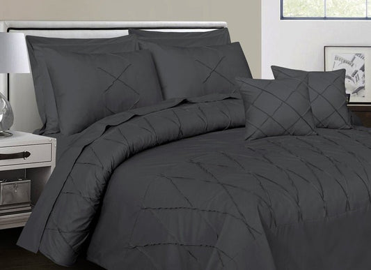 Sammy Cross Pleated Charcoal Grey - Bed Set (Luxury) - Windsorlino.com
