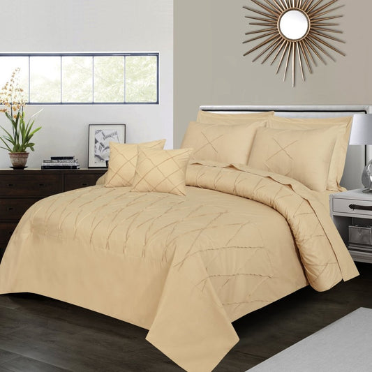 Sammy Cross Pleated Imperial Beige - Bed Set (Luxury) - Windsorlino.com
