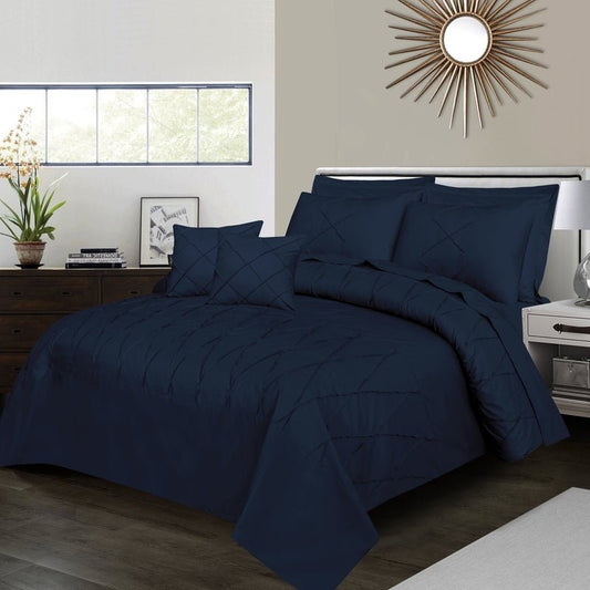 Sammy Cross Pleated Imperial Navy Blue - Bed Set (Luxury) - Windsorlino.com