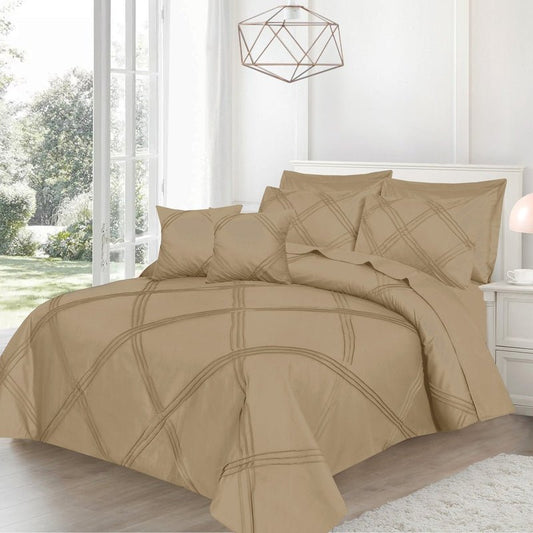 Three Row Cross Pleated Imperial Beige - Bed Set (Luxury) - Windsorlino.com