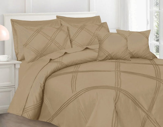Three Row Cross Pleated Imperial Beige - Bed Set (Luxury) - Windsorlino.com