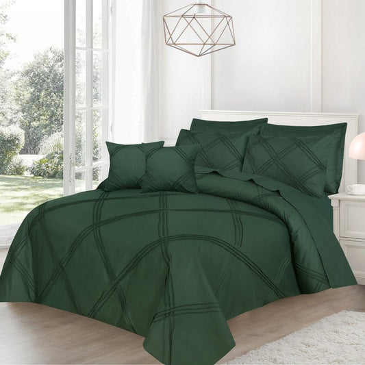 Three Row Cross Pleated Imperial Castleton Green - Bed Set (Luxury) - Windsorlino.com