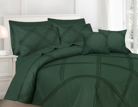 Three Row Cross Pleated Imperial Castleton Green - Bed Set (Luxury) - Windsorlino.com