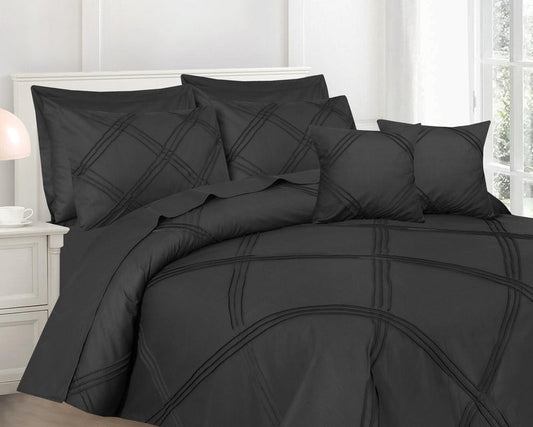 Three Row Cross Pleated Imperial Charcoal Grey - Bed Set (Luxury) - Windsorlino.com