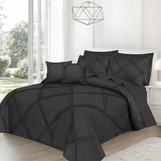 Three Row Cross Pleated Imperial Charcoal Grey - Bed Set (Luxury) - Windsorlino.com