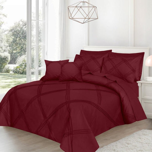 Three Row Cross Pleated Imperial Maroon - Bed Set (Luxury) - Windsorlino.com