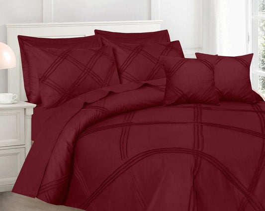 Three Row Cross Pleated Imperial Maroon - Bed Set (Luxury) - Windsorlino.com