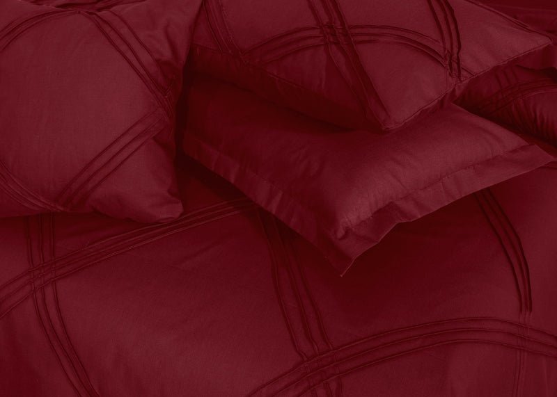 Three Row Cross Pleated Imperial Maroon - Bed Set (Luxury) - Windsorlino.com