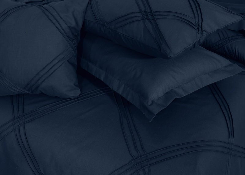 Three Row Cross Pleated Imperial Navy Blue - Bed Set (Luxury) - Windsorlino.com