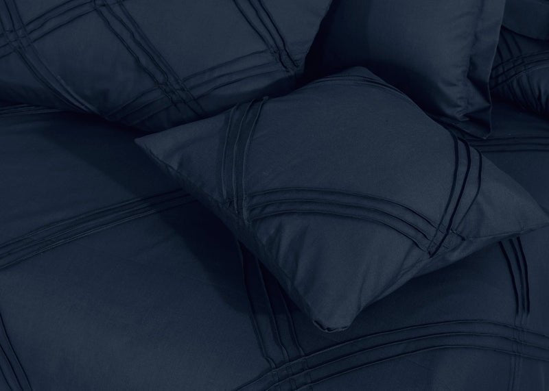 Three Row Cross Pleated Imperial Navy Blue - Bed Set (Luxury) - Windsorlino.com