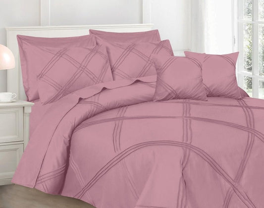 Three Row Cross Pleated Imperial Pink - Bed Set (Luxury) - Windsorlino.com