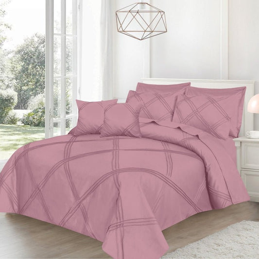 Three Row Cross Pleated Imperial Pink - Bed Set (Luxury) - Windsorlino.com