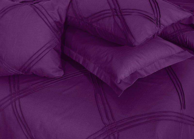 Three Row Cross Pleated Imperial Plum - Bed Set (Luxury) - Windsorlino.com