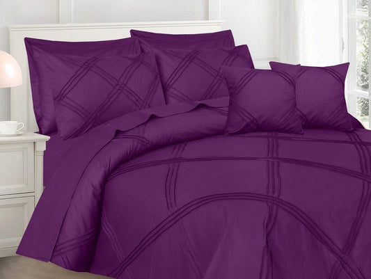 Three Row Cross Pleated Imperial Plum - Bed Set (Luxury) - Windsorlino.com