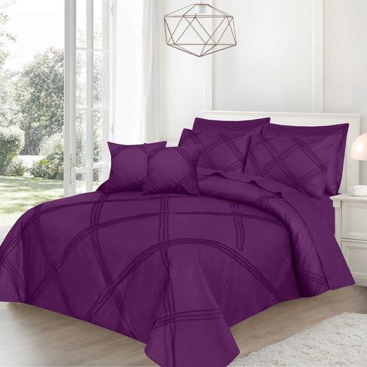 Three Row Cross Pleated Imperial Plum - Bed Set (Luxury) - Windsorlino.com
