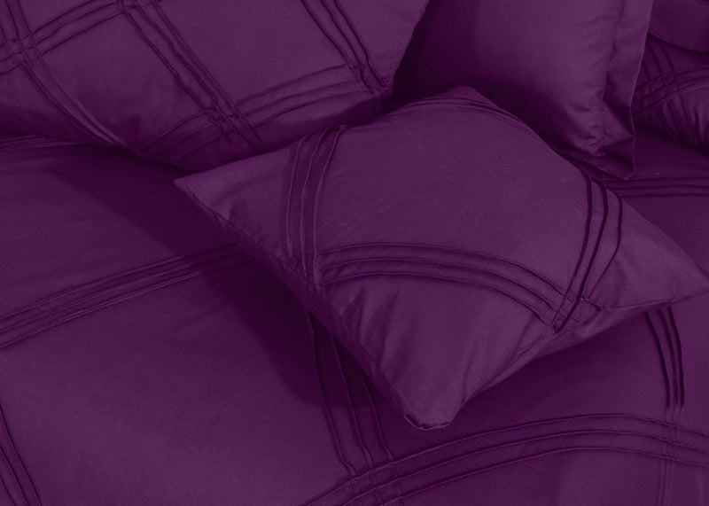 Three Row Cross Pleated Imperial Plum - Bed Set (Luxury) - Windsorlino.com