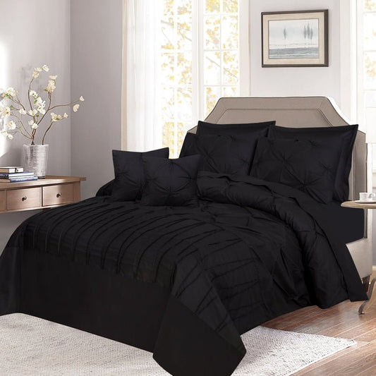 V Pin Tuck Imperial Black - Bed Set (Luxury) - Windsorlino.com