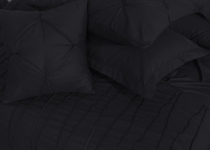 V Pin Tuck Imperial Black - Bed Set (Luxury) - Windsorlino.com