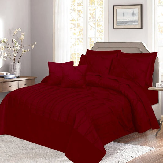 V Pin Tuck Imperial Maroon - Bed Set (Luxury) - Windsorlino.com