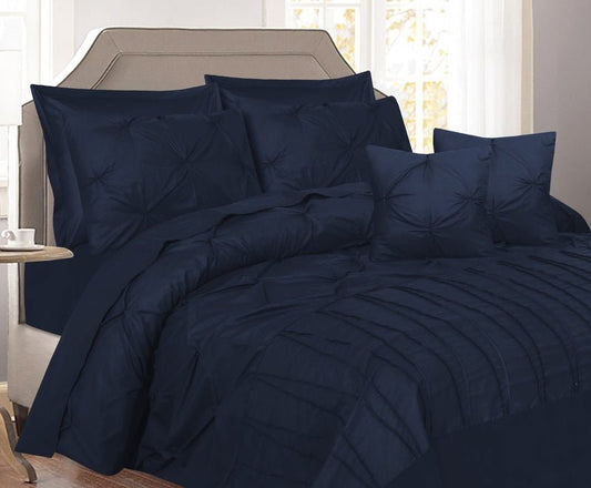V Pin Tuck Imperial Navy Blue - Bed Set (Luxury) - Windsorlino.com